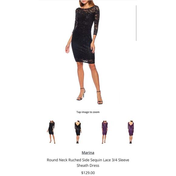 NWT! Marina Round Neck Ruched Side Sequin Lace Dress - Size 8 - Picture 8 of 8